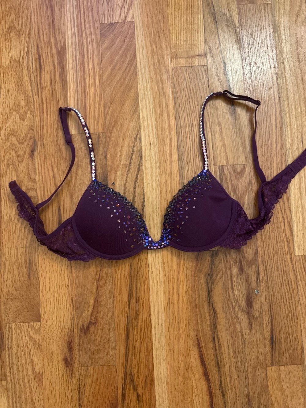Victoria’s Secret 34A Custom Hand Rhinestoned Swarovski Crystal Purple Bra Top